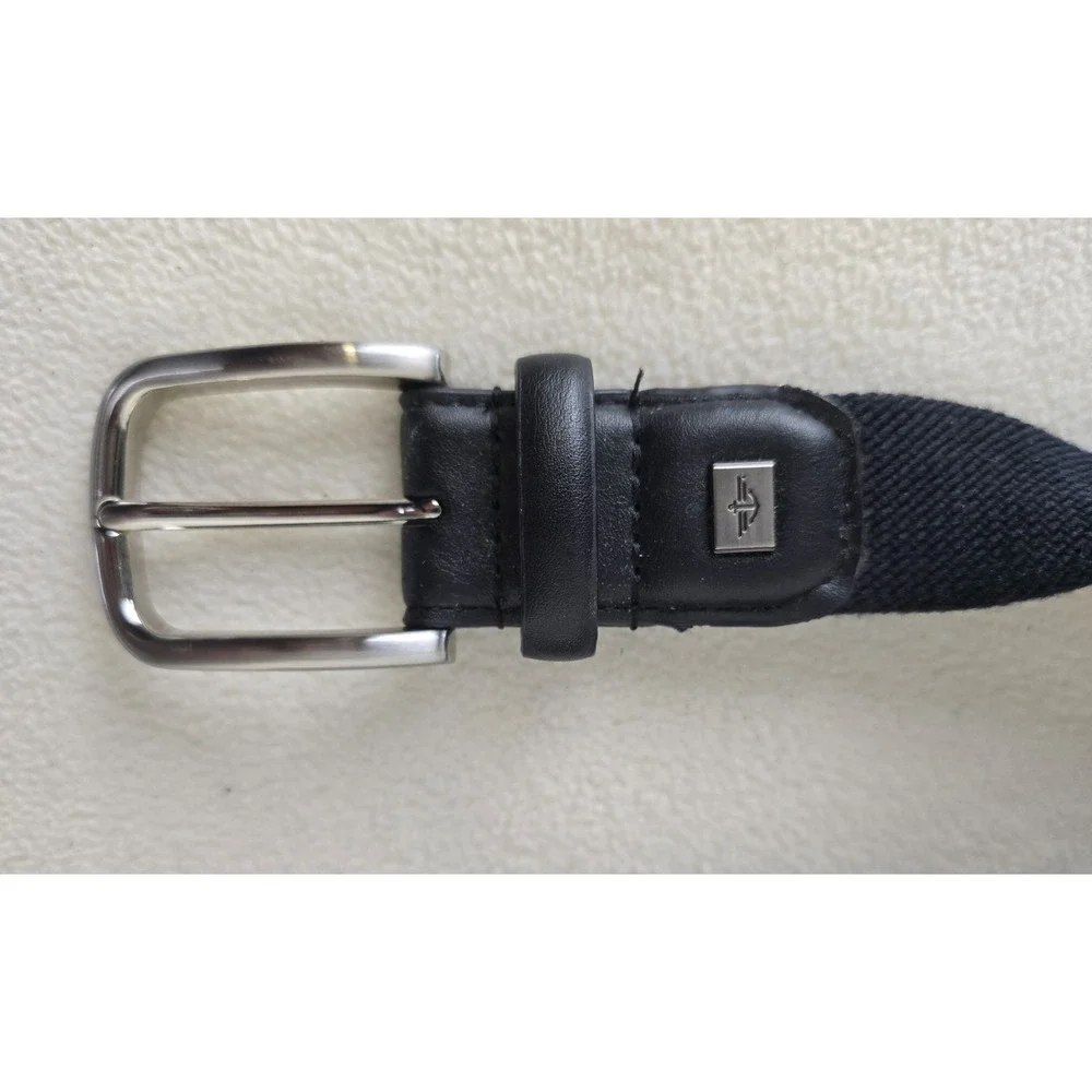 Vtg Dockers Mens Dress Belt Sz 38 Black Genuine Leather Upper‎ Silver Buckle
